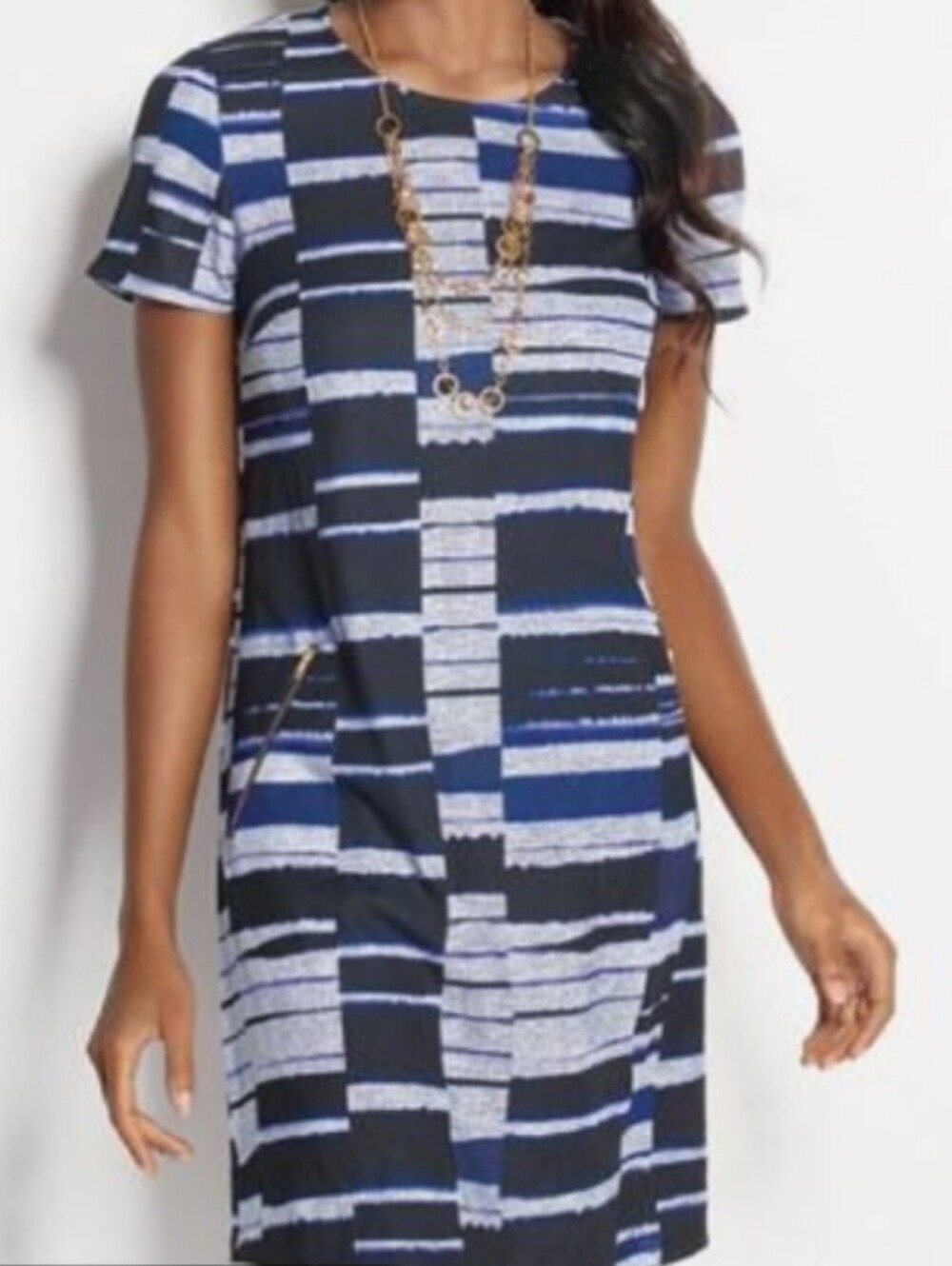 Blue & Black Striped Shift Dress